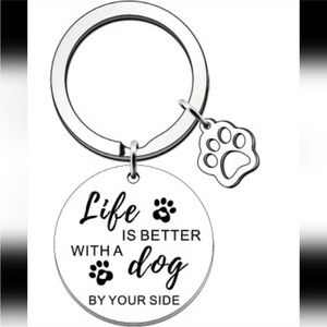 Life is Better With A Dog By Your Side Silver Dog Paw Charm Keychain nwt silver